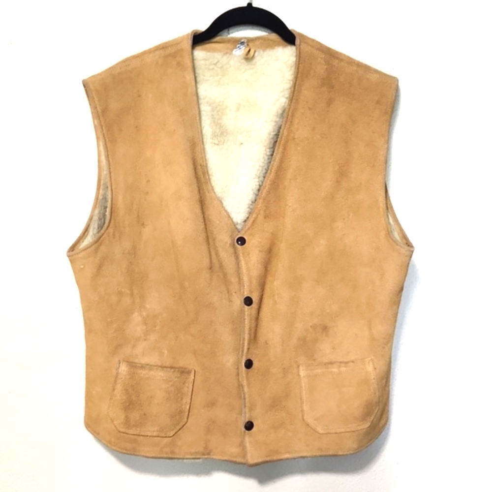 RARE Vintage Hodkins Glove Co. Suede Vest Sherpa Lined Size 46